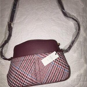 Talbots Burgundy and Blue Plaid Crossbody Bag